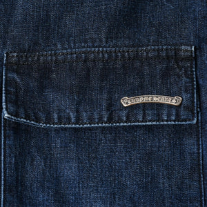 極美品 CHROME HEARTS クロムハーツ ウォーキン シャツ ガレージ ウォッシュ デニムジャケット クロスボールボタン CHプラス サイズXL 中古 4a008255