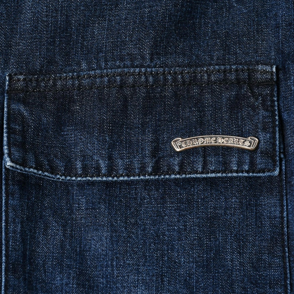 極美品 CHROME HEARTS クロムハーツ ウォーキン シャツ ガレージ ウォッシュ デニムジャケット クロスボールボタン CHプラス サイズXL 中古 4a008255