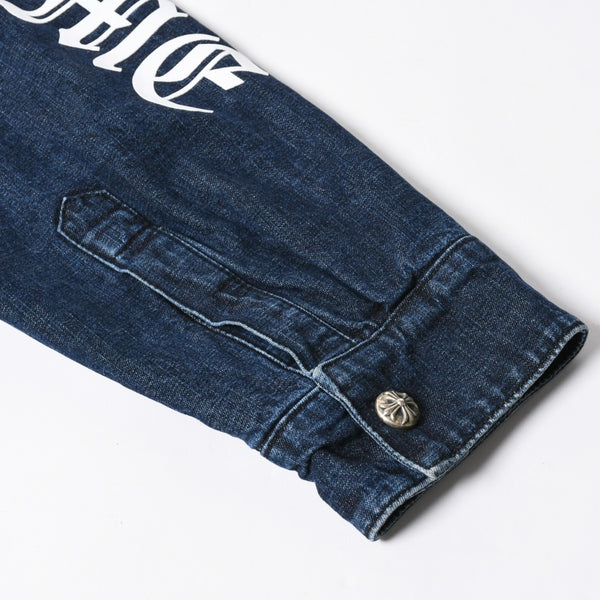 極美品 CHROME HEARTS クロムハーツ ウォーキン シャツ ガレージ ウォッシュ デニムジャケット クロスボールボタン CHプラス サイズXL 中古 4a008255