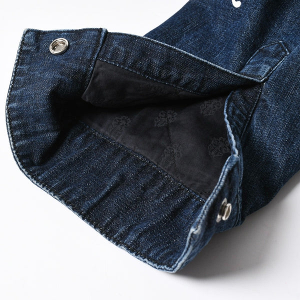 極美品 CHROME HEARTS クロムハーツ ウォーキン シャツ ガレージ ウォッシュ デニムジャケット クロスボールボタン CHプラス サイズXL 中古 4a008255
