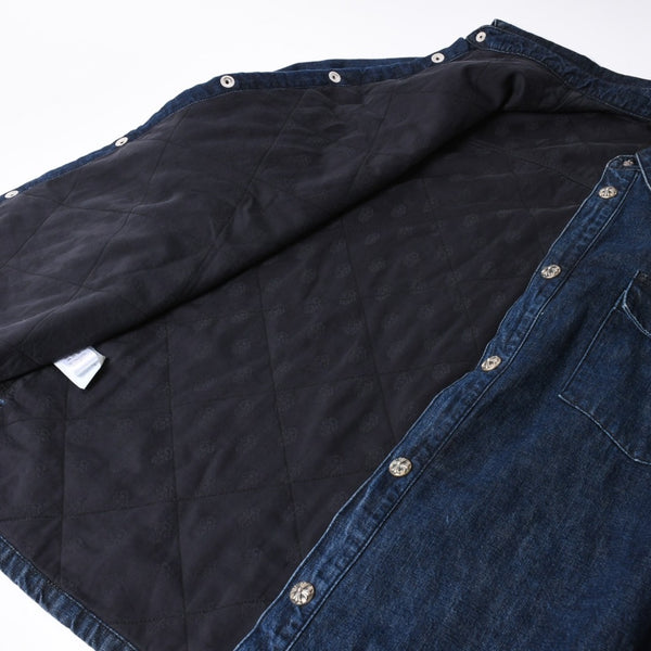 極美品 CHROME HEARTS クロムハーツ ウォーキン シャツ ガレージ ウォッシュ デニムジャケット クロスボールボタン CHプラス サイズXL 中古 4a008255