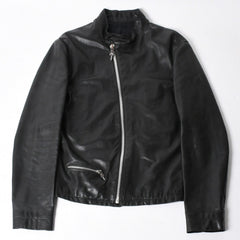 極美品 CHROME HEARTS クロムハーツ シングルレザーライダースジャケット Mサイズ ブラック ダガー シルバー925 ラムスキン 中古 4a008138