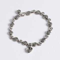 極美品 CHROME HEARTS クロムハーツ フローラルボール ハート ブレスレット 41.1g シルバー925 中古 4a008142
