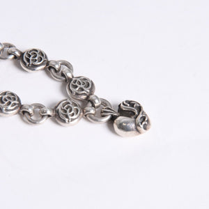 極美品 CHROME HEARTS クロムハーツ フローラルボール ハート ブレスレット 41.1g シルバー925 中古 4a008142