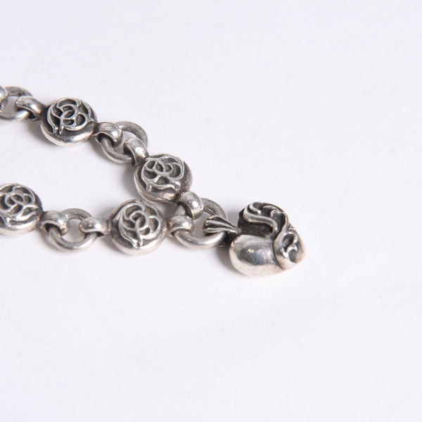 極美品 CHROME HEARTS クロムハーツ フローラルボール ハート ブレスレット 41.1g シルバー925 中古 4a008142
