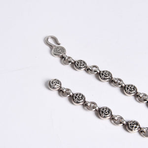 極美品 CHROME HEARTS クロムハーツ フローラルボール ハート ブレスレット 41.1g シルバー925 中古 4a008142
