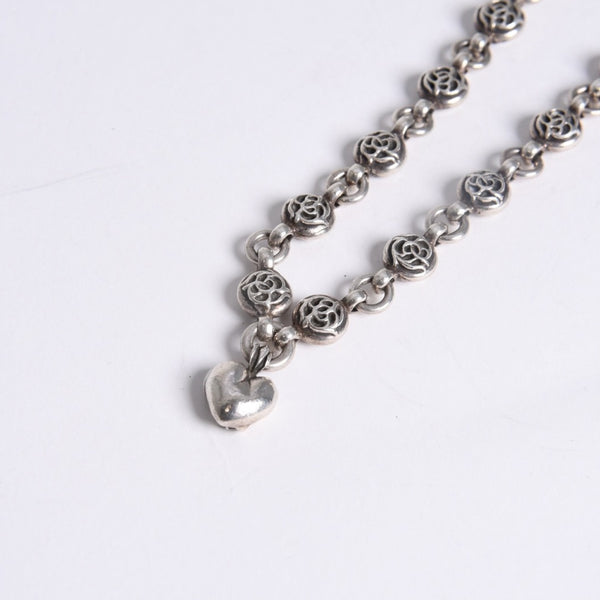 極美品 CHROME HEARTS クロムハーツ フローラルボール ハート ブレスレット 41.1g シルバー925 中古 4a008142