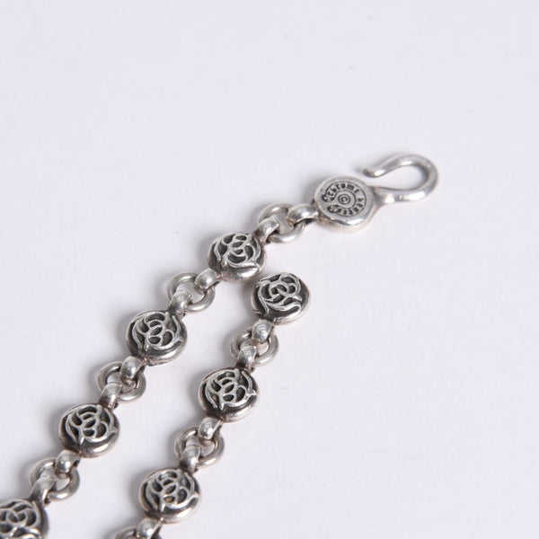 極美品 CHROME HEARTS クロムハーツ フローラルボール ハート ブレスレット 41.1g シルバー925 中古 4a008142