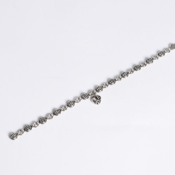 極美品 CHROME HEARTS クロムハーツ フローラルボール ハート ブレスレット 41.1g シルバー925 中古 4a008142