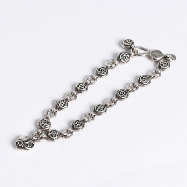 極美品 CHROME HEARTS クロムハーツ フローラルボール ハート ブレスレット 41.1g シルバー925 中古 4a008142