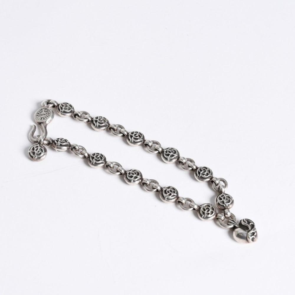極美品 CHROME HEARTS クロムハーツ フローラルボール ハート ブレスレット 41.1g シルバー925 中古 4a008142
