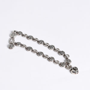 極美品 CHROME HEARTS クロムハーツ フローラルボール ハート ブレスレット 41.1g シルバー925 中古 4a008142