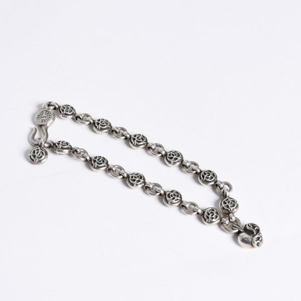 極美品 CHROME HEARTS クロムハーツ フローラルボール ハート ブレスレット 41.1g シルバー925 中古 4a008142