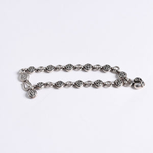 極美品 CHROME HEARTS クロムハーツ フローラルボール ハート ブレスレット 41.1g シルバー925 中古 4a008142