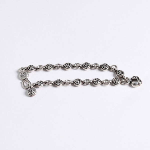 極美品 CHROME HEARTS クロムハーツ フローラルボール ハート ブレスレット 41.1g シルバー925 中古 4a008142