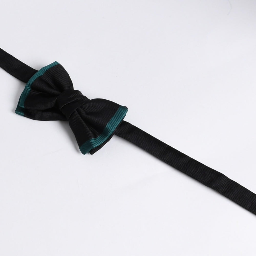 Like new GUCCI Gucci pre-tied bow tie bow tie black emerald green silk FREE size silk adjuster specification used 4a008173