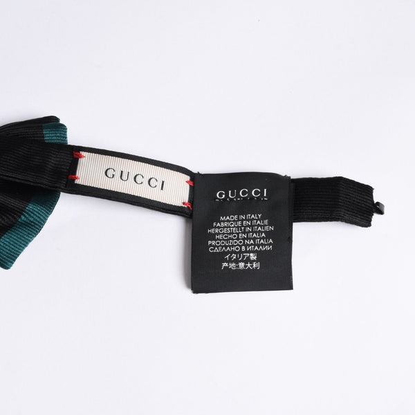 新品同様 GUCCI グッチ プレタイド ボウタイ 蝶ネクタイ ブラック エメラルドグリーン シルク FREEサイズ シルク アジャスター仕様 中古 4a008173