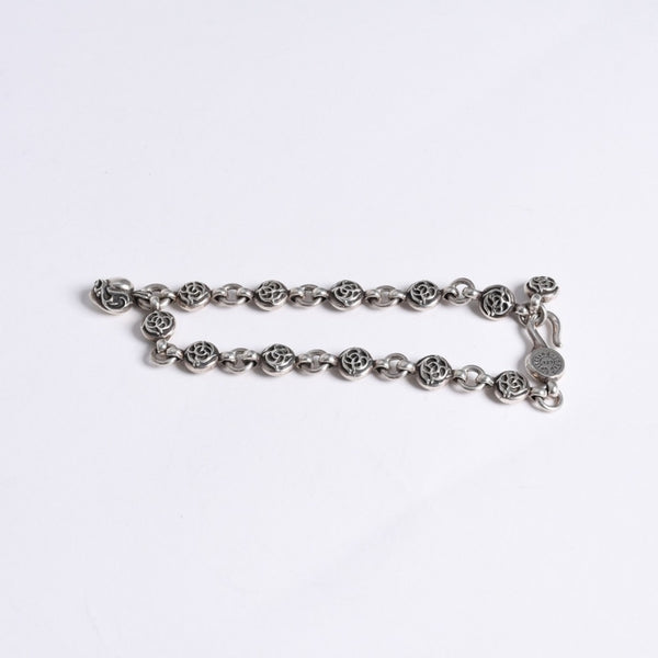 極美品 CHROME HEARTS クロムハーツ フローラルボール ハート ブレスレット 41.1g シルバー925 中古 4a008142