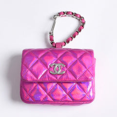 極美品 CHANEL シャネル バッグチャーム ランダム番台 ココマーク パテントレザー メタリックピンク 中古 4a007116