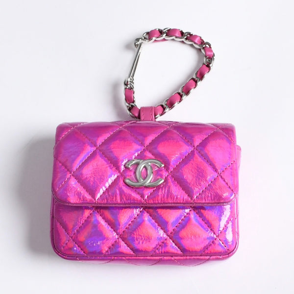 極美品 CHANEL シャネル バッグチャーム ランダム番台 ココマーク パテントレザー メタリックピンク 中古 4a007116