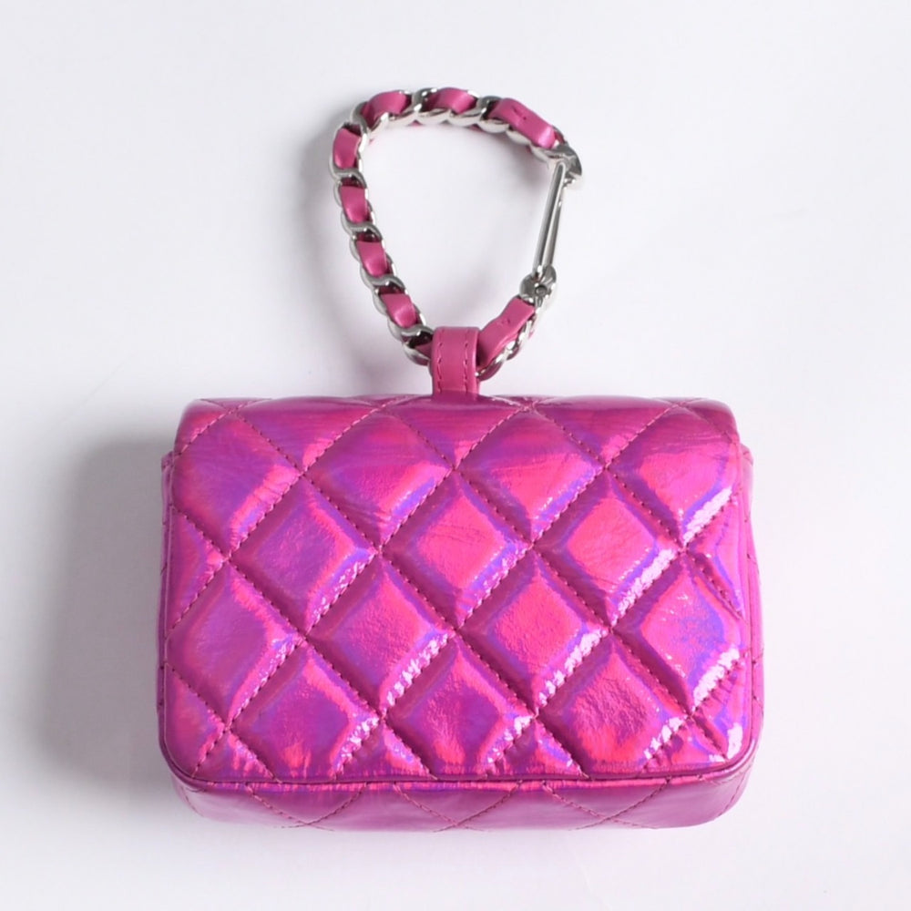 極美品 CHANEL シャネル バッグチャーム ランダム番台 ココマーク パテントレザー メタリックピンク 中古 4a007116