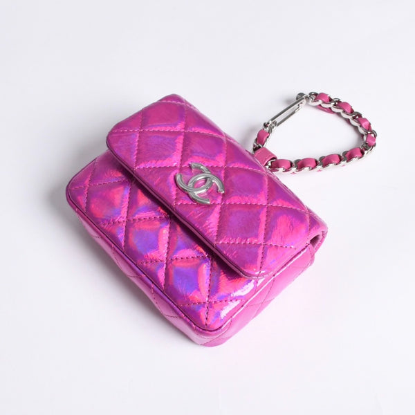極美品 CHANEL シャネル バッグチャーム ランダム番台 ココマーク パテントレザー メタリックピンク 中古 4a007116