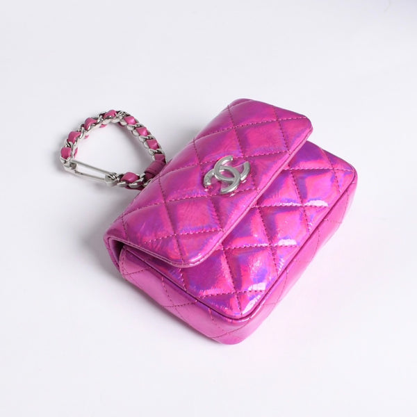 極美品 CHANEL シャネル バッグチャーム ランダム番台 ココマーク パテントレザー メタリックピンク 中古 4a007116