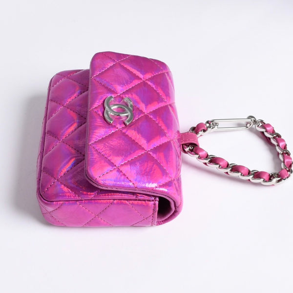 極美品 CHANEL シャネル バッグチャーム ランダム番台 ココマーク パテントレザー メタリックピンク 中古 4a007116