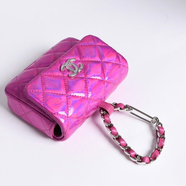 極美品 CHANEL シャネル バッグチャーム ランダム番台 ココマーク パテントレザー メタリックピンク 中古 4a007116