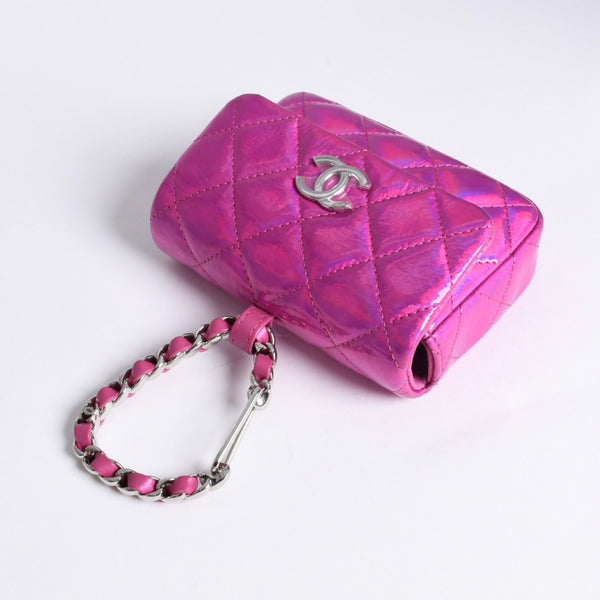 極美品 CHANEL シャネル バッグチャーム ランダム番台 ココマーク パテントレザー メタリックピンク 中古 4a007116