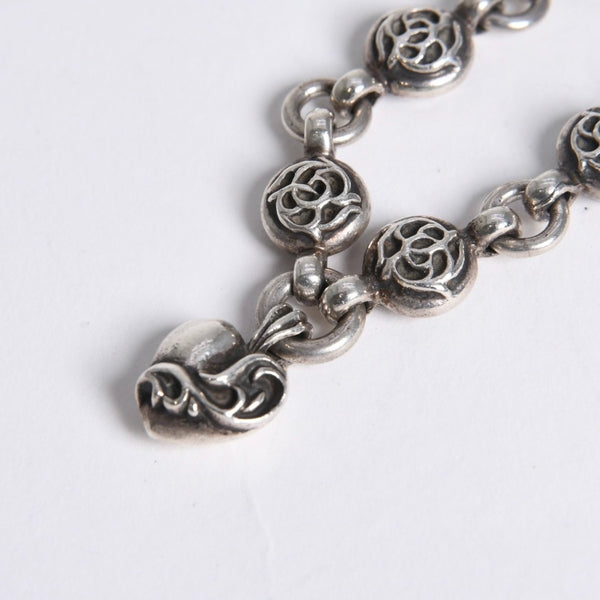 極美品 CHROME HEARTS クロムハーツ フローラルボール ハート ブレスレット 41.1g シルバー925 中古 4a008142