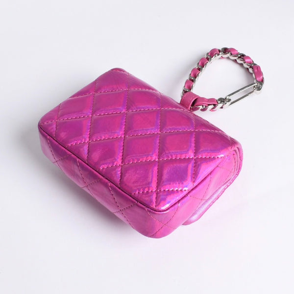 極美品 CHANEL シャネル バッグチャーム ランダム番台 ココマーク パテントレザー メタリックピンク 中古 4a007116