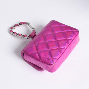 極美品 CHANEL シャネル バッグチャーム ランダム番台 ココマーク パテントレザー メタリックピンク 中古 4a007116