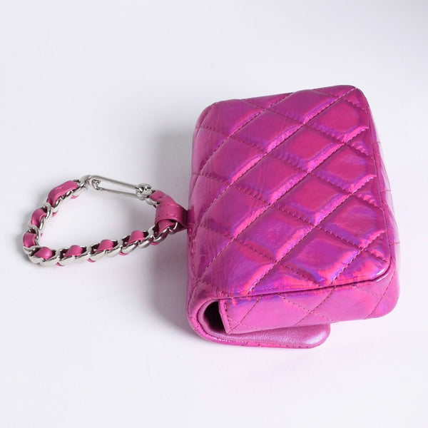極美品 CHANEL シャネル バッグチャーム ランダム番台 ココマーク パテントレザー メタリックピンク 中古 4a007116