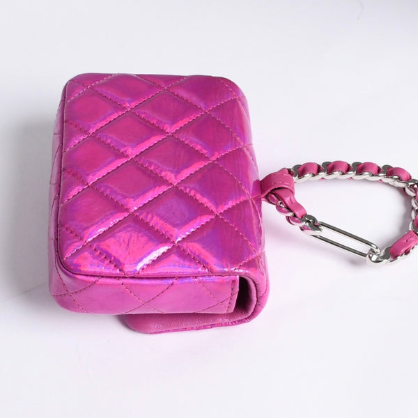 極美品 CHANEL シャネル バッグチャーム ランダム番台 ココマーク パテントレザー メタリックピンク 中古 4a007116