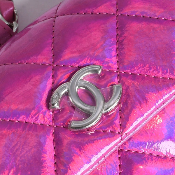 極美品 CHANEL シャネル バッグチャーム ランダム番台 ココマーク パテントレザー メタリックピンク 中古 4a007116