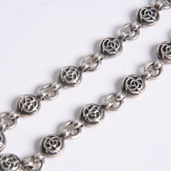 極美品 CHROME HEARTS クロムハーツ フローラルボール ハート ブレスレット 41.1g シルバー925 中古 4a008142