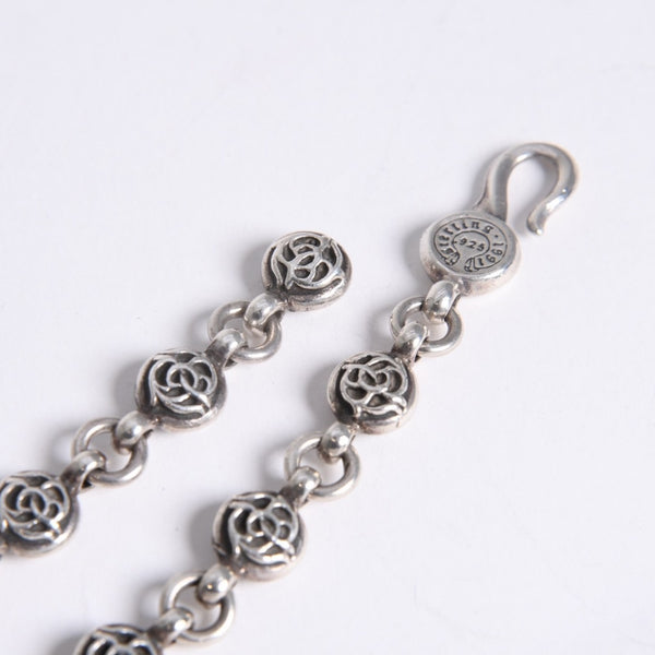 極美品 CHROME HEARTS クロムハーツ フローラルボール ハート ブレスレット 41.1g シルバー925 中古 4a008142