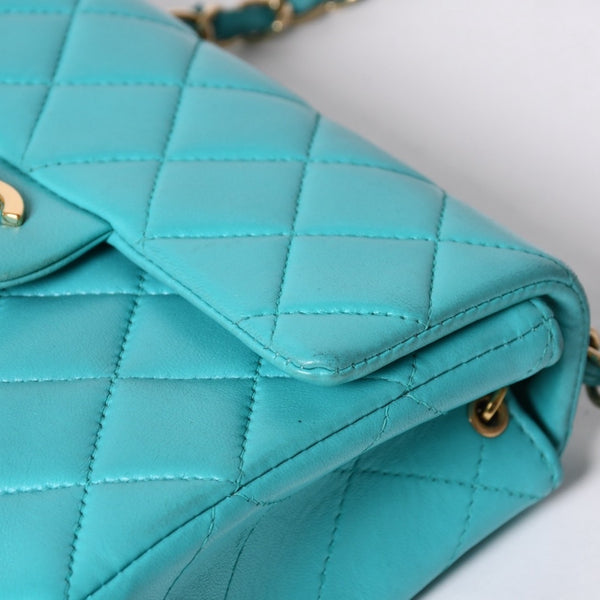 CHANEL Mini Matelasse 16 S Flap S Chain Shoulder Bag No. 7 Coco Mark Lambskin Turquoise Good Condition Used 4a000854