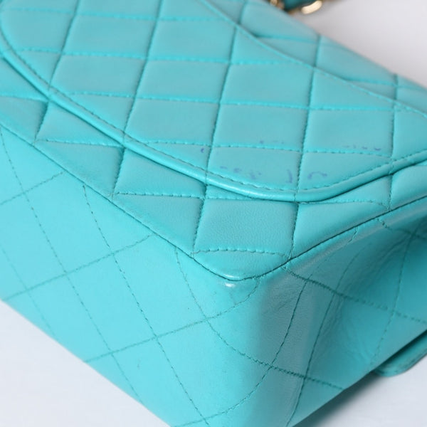 CHANEL Mini Matelasse 16 S Flap S Chain Shoulder Bag No. 7 Coco Mark Lambskin Turquoise Good Condition Used 4a000854