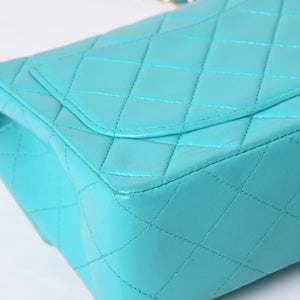 CHANEL Mini Matelasse 16 S Flap S Chain Shoulder Bag No. 7 Coco Mark Lambskin Turquoise Good Condition Used 4a000854
