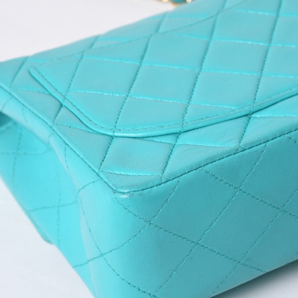 CHANEL Mini Matelasse 16 S Flap S Chain Shoulder Bag No. 7 Coco Mark Lambskin Turquoise Good Condition Used 4a000854