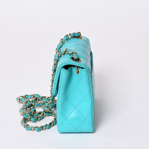 CHANEL Mini Matelasse 16 S Flap S Chain Shoulder Bag No. 7 Coco Mark Lambskin Turquoise Good Condition Used 4a000854