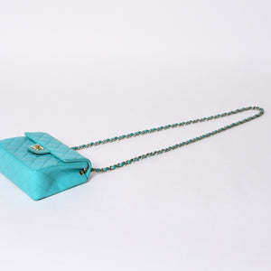 CHANEL Mini Matelasse 16 S Flap S Chain Shoulder Bag No. 7 Coco Mark Lambskin Turquoise Good Condition Used 4a000854