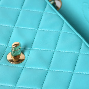 CHANEL Mini Matelasse 16 S Flap S Chain Shoulder Bag No. 7 Coco Mark Lambskin Turquoise Good Condition Used 4a000854