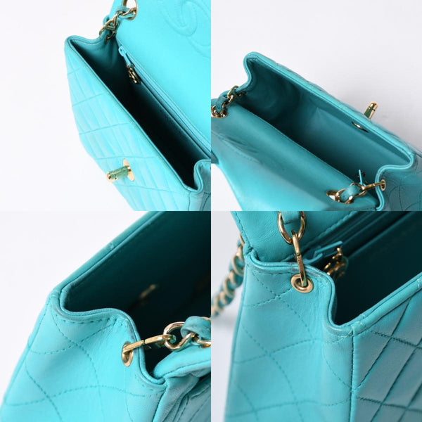 CHANEL Mini Matelasse 16 S Flap S Chain Shoulder Bag No. 7 Coco Mark Lambskin Turquoise Good Condition Used 4a000854