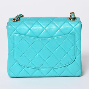 CHANEL Mini Matelasse 16 S Flap S Chain Shoulder Bag No. 7 Coco Mark Lambskin Turquoise Good Condition Used 4a000854
