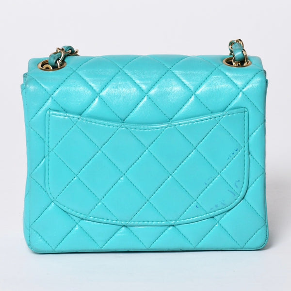 CHANEL Mini Matelasse 16 S Flap S Chain Shoulder Bag No. 7 Coco Mark Lambskin Turquoise Good Condition Used 4a000854