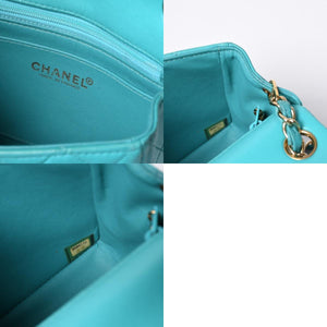 CHANEL Mini Matelasse 16 S Flap S Chain Shoulder Bag No. 7 Coco Mark Lambskin Turquoise Good Condition Used 4a000854