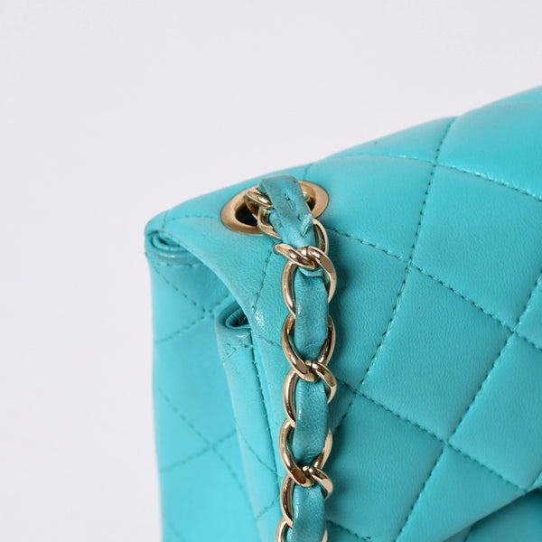 CHANEL Mini Matelasse 16 S Flap S Chain Shoulder Bag No. 7 Coco Mark Lambskin Turquoise Good Condition Used 4a000854